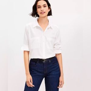 LOFT Everyday Shirt. White button down. Petite Size M.